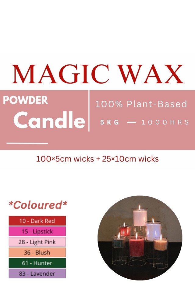 WAX WAXES CANDLE CANDLES REAL REALS TEA TEAS LIGHT LIGHTS T-LITE T-LITES TLITE TLITES PILLAR PILLARS DINNER DINNERS WICK WICKS TAPER TAPERS POWDER POWDERS FLAKE FLAKES GRANULE GRANULES MAGIC MAGICS POWDERED POWDEREDS KG KGS BULK BULKS TUB TUBS