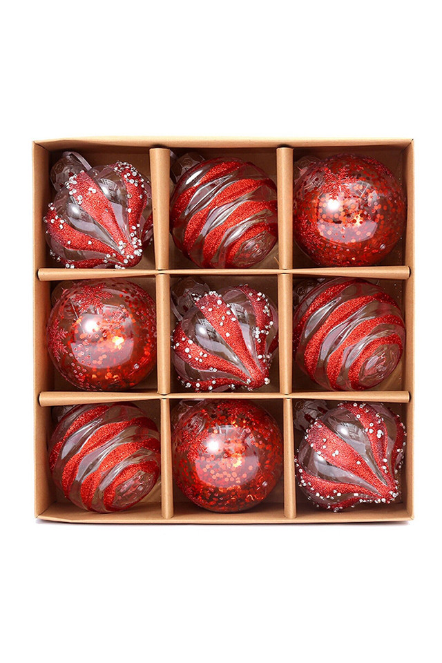 GLITTER GLITTERS HANGING HANGINGS SPHERE SPHERES XMAS XMA CHRISTMAS CHRISTMA DECORATION DECORATIONS BAUBLE BAUBLES ASSORTED ASSORTEDS RED REDS PCS PC