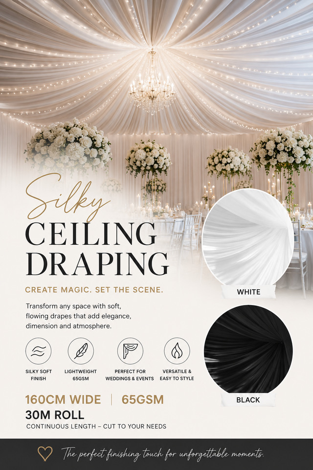 ROLLS ROLL WEDDING WEDDINGS DRAPING DRAPINGS BACK BACKS DROP DROPS EVENT EVENTS SWAG SWAGS SWAGGING SWAGGINGS SHEER SHEERS FABRIC FABRICS MATERIAL MATERIALS PLEAT PLEATS PLEATED PLEATEDS READY READIES READIE MADE MADES PANEL PANELS PRE PRES DRAPE DRAPES SEWN SEWNS SILKY SILKIES SILKIE CEILING CEILINGS GSM GSMS
